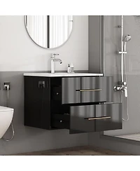Sillysis Wall Mounted Bathroom Vanity with Ceramic Sink, Double Drawers