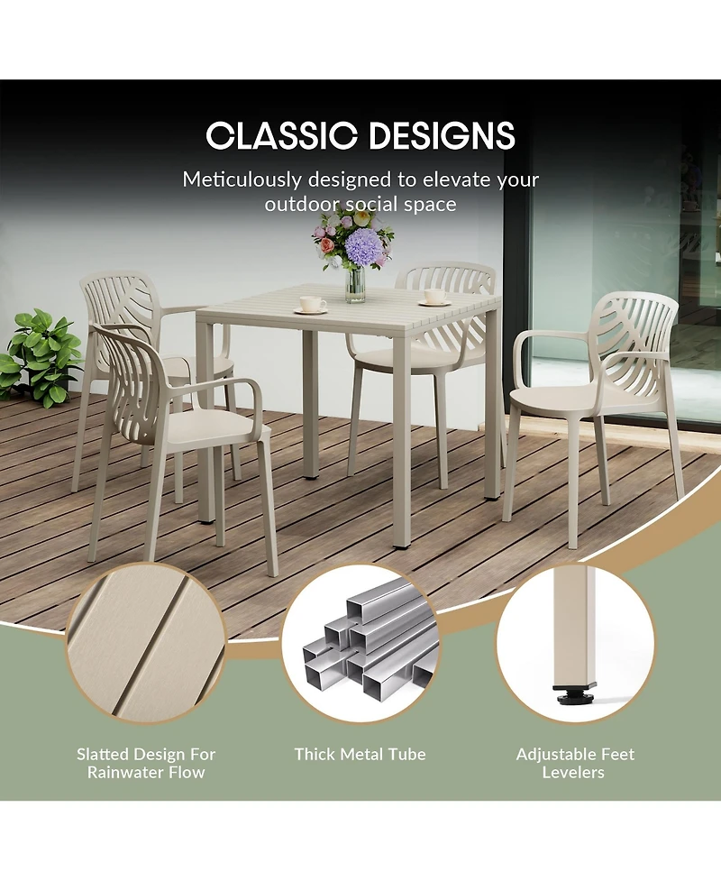 5-Piece Outdoor Square Dining Table Patio Set with Stackable Chairs