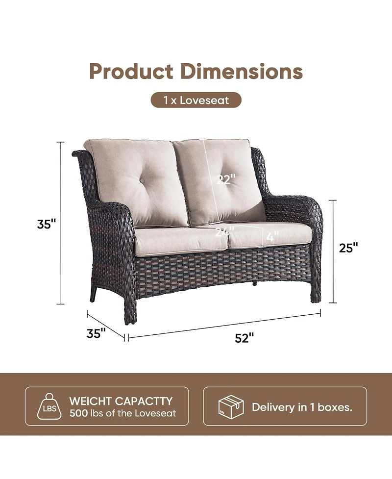 Pocassy Outdoor Wicker 2 Seater Sofa, All-Weather Patio Rattan Loveseat with Seat and Back Cushion, Ideal for Porch, Backyard, Balcony