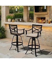 Pellebant 30" Aluminum Swivel Outdoor Bar Stools, Sunbrella Patio Height Barstools with Back, Rust-Proof for Deck Backyard Garden