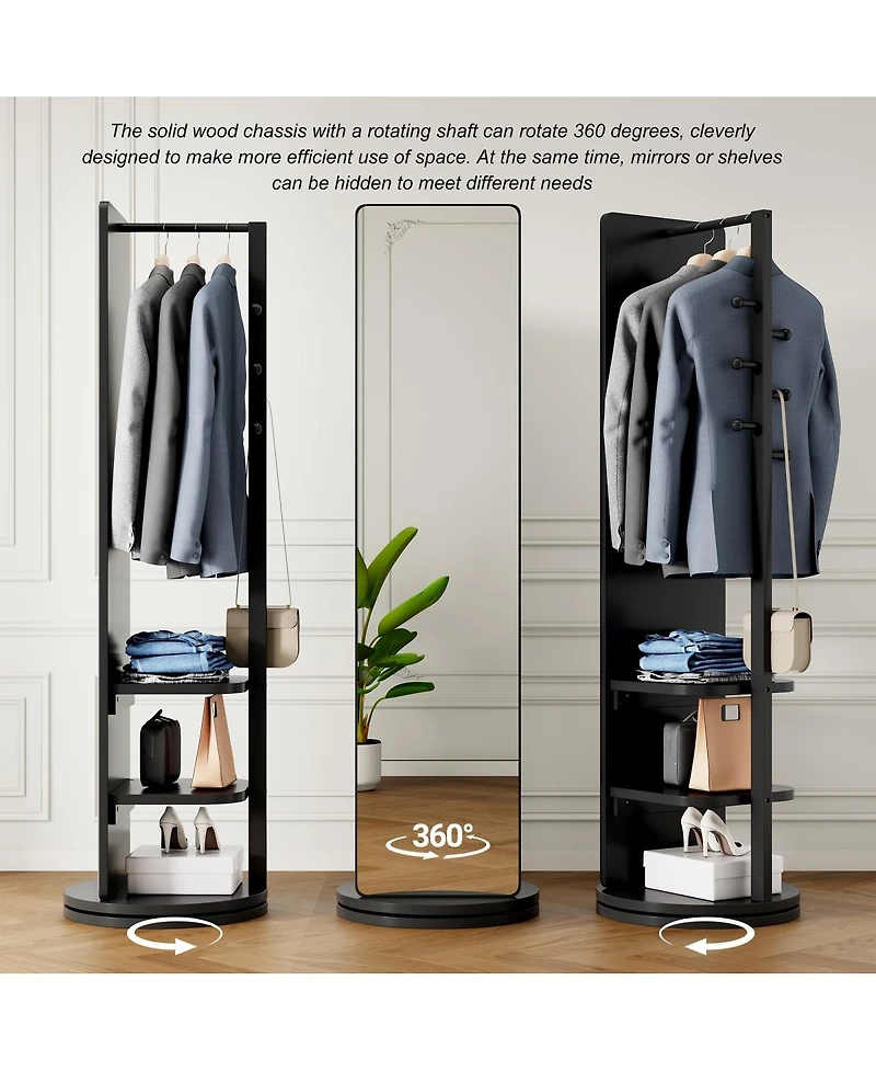 Laoties 69" Full Length Mirror with Stand, 360degree(s) Rotating Wood Freestanding for Bedroom and Living Room