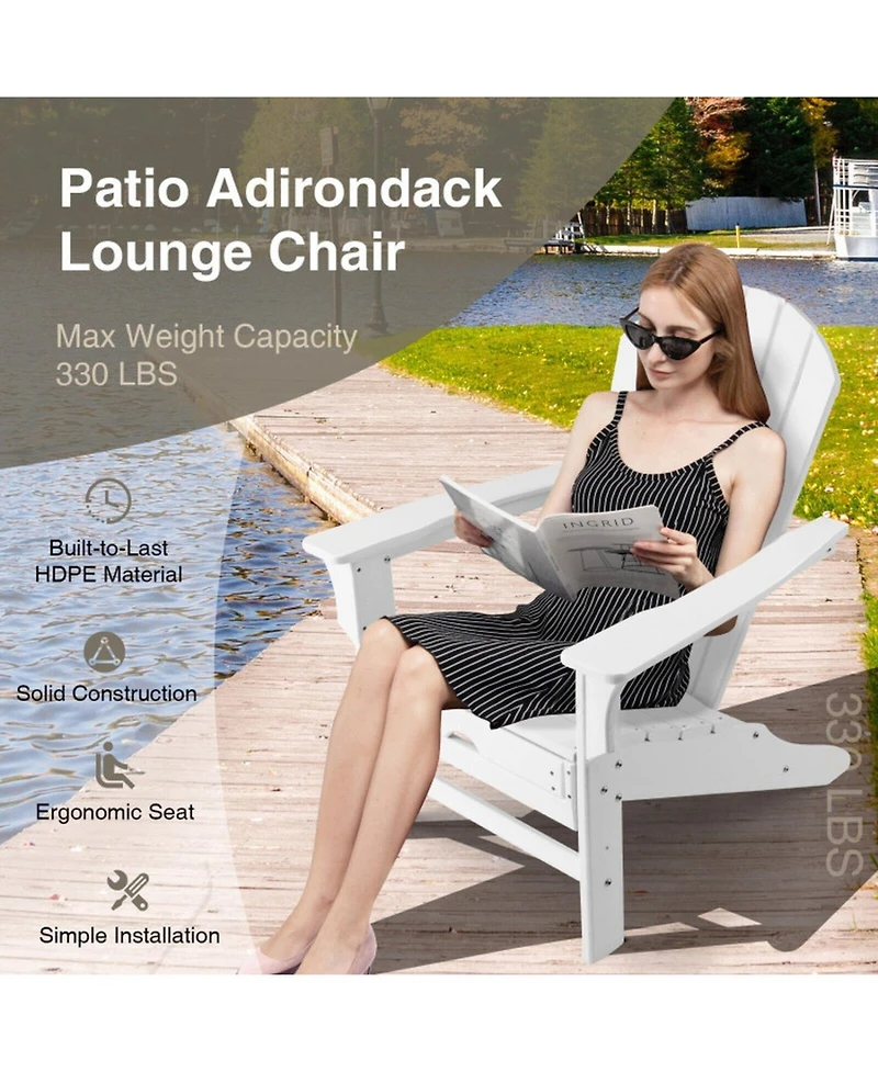 Gouun Outdoor Hdpe Adirondack Chair with Retractable Pull-Out Ottoman, in Seat