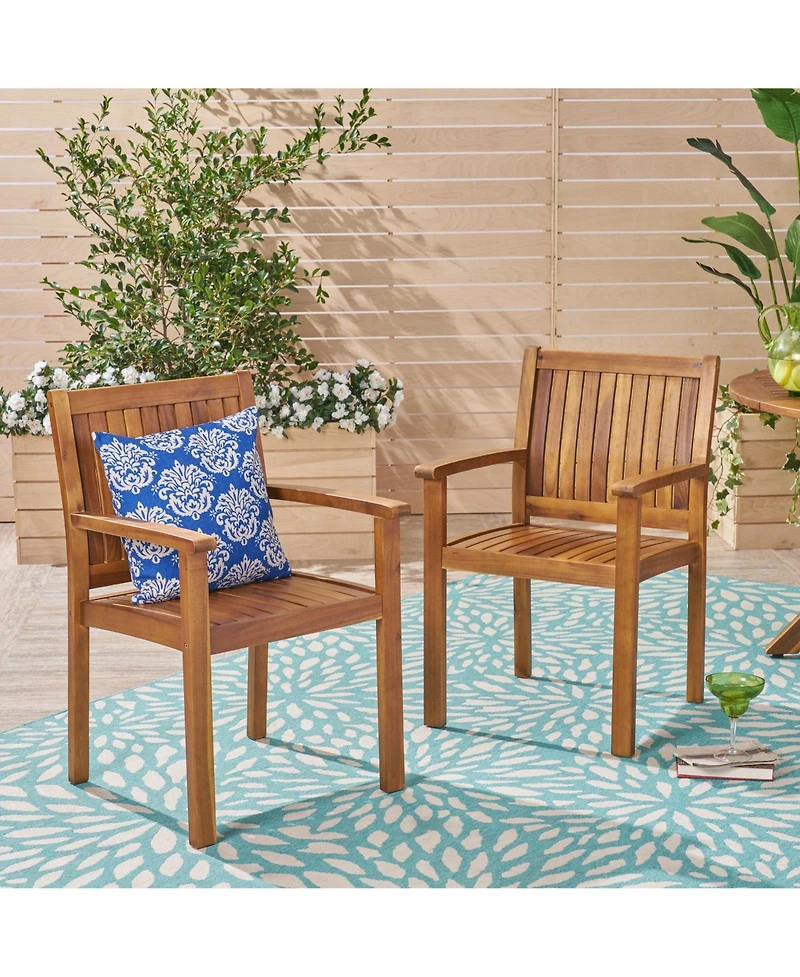Clihome Rustic Outdoor Patio Chairs Acacia Wood Dining Chairs, Set of 2