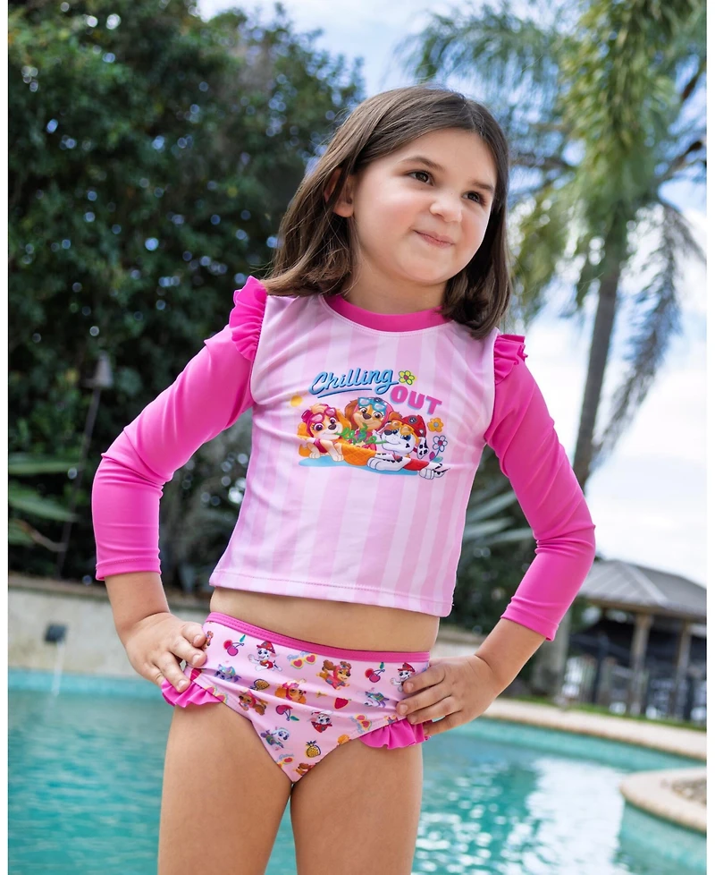 Paw Patrol Little Girls Swimwear 2-Piece Rash Guard and Bikini Bottom Set Upf 50+