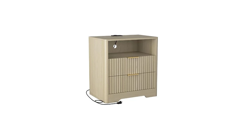 Lucky One 23" Width Smart Nightstand with Charging Station, Voice-Controlled Night Light