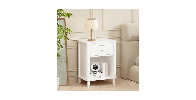 Lucky One 26.8"W Wooden Nightstand with Drawer and Shelf