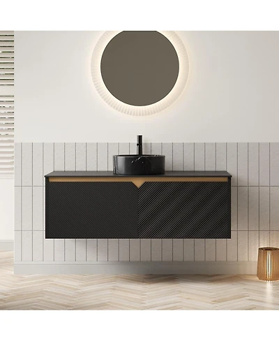 Sillysis Wall Mounted Bathroom Vanity with Ceramic Vessel Sink, Sintered Stone Top, Soft Close Door, Floating Plywood Cabinet