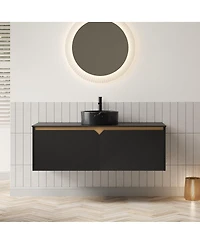 Sillysis Wall Mounted Bathroom Vanity with Ceramic Vessel Sink, Sintered Stone Top, Soft Close Door, Floating Plywood Cabinet