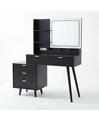 gaomon Modern Wave Texture Vanity Desk with Led Light Mirror and Power Outlet, 5 Drawer Storage Makeup Dressing Table for Bedroom