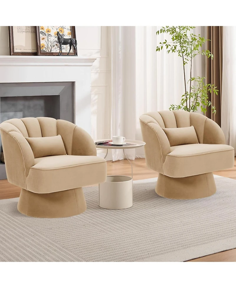 gaomon Modern 360 Swivel Barrel Chair 2-Piece, Velvet Upholstered Round Lounge Armchair with Striped Backrest, Comfy Accent
