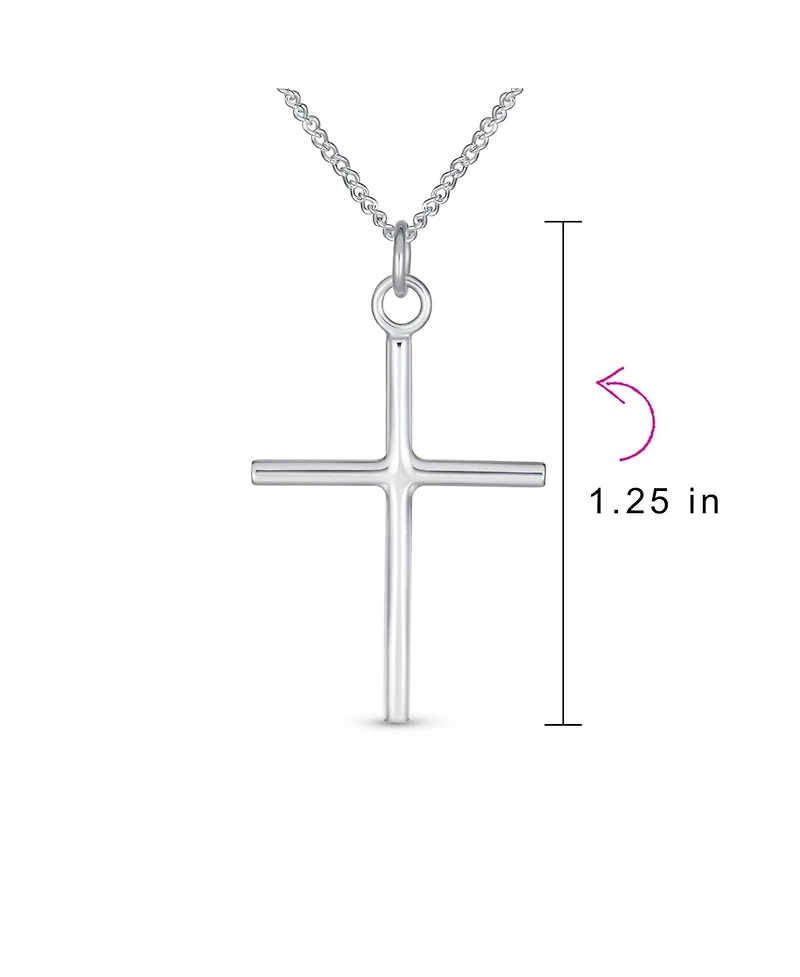 Bling Jewelry Religious Cross Pendant Necklace Minimalist Simple Tube Style .925 Sterling Silver 1.25 inch