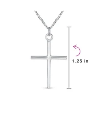 Bling Jewelry Religious Cross Pendant Necklace Minimalist Simple Tube Style .925 Sterling Silver 1.25 inch