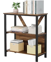 gaomon 3 Tier Industrial Bookshelf with Led Lights, Metal Display Book Case, Open Book Shelf Organizer