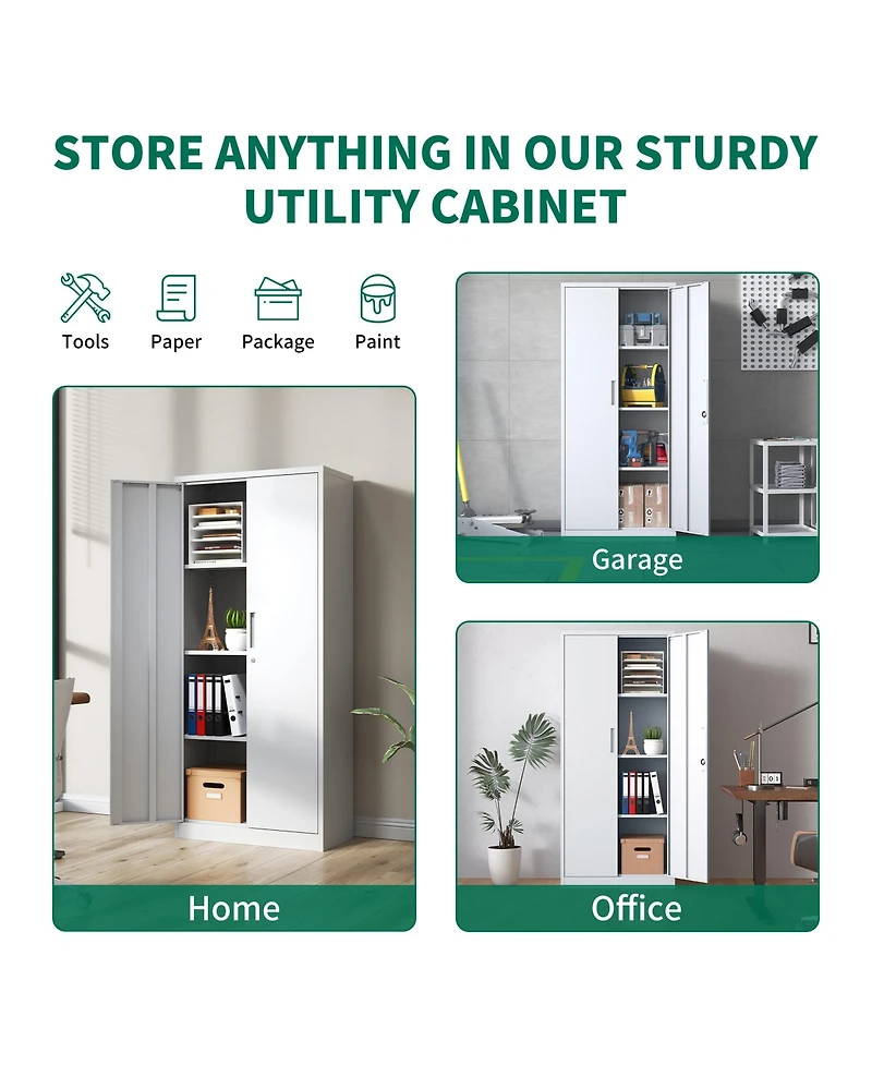 Boyel Living 71" Metal Storage Cabinet - Lockable doors, 4 shelves, ideal for garage, office, classroom, or pantry organization.