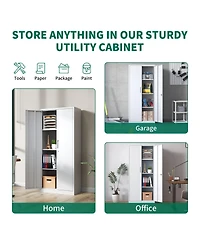 Boyel Living 71" Metal Storage Cabinet - Lockable doors, 4 shelves, ideal for garage, office, classroom, or pantry organization.