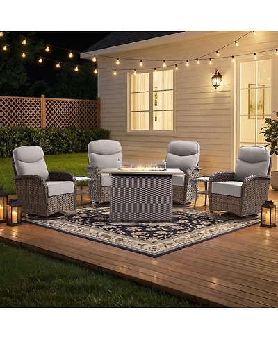 Pocassy Patio Furniture Set with 6-inch Thick Cushion, Outdoor Fire Pit Table, Swivel Chairs,Side Table,7pcs Wicker Conversation