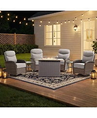Pocassy Patio Furniture Set with 6-inch Thick Cushion, Outdoor Fire Pit Table, Swivel Chairs,Side Table,7pcs Wicker Conversation