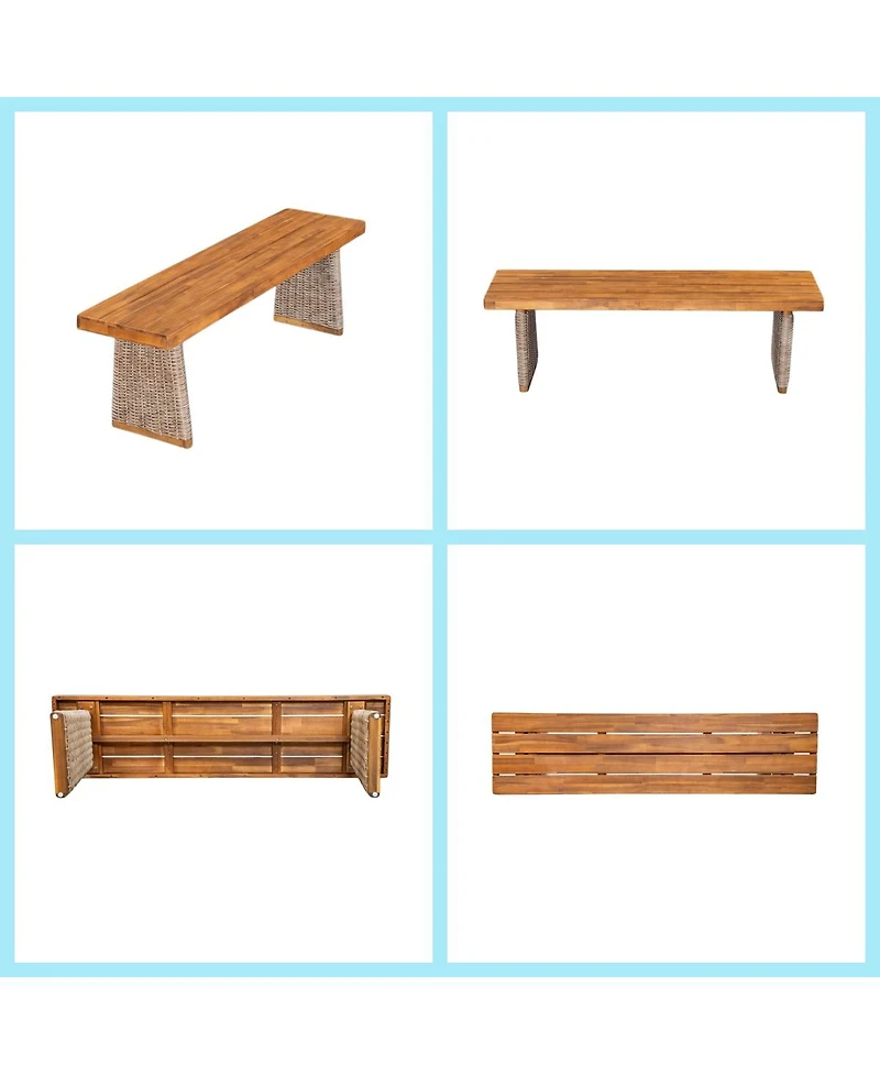 Asagikoiai 6-Piece Acacia Wood Outdoor Dining Set with Handwoven Rattan Legs