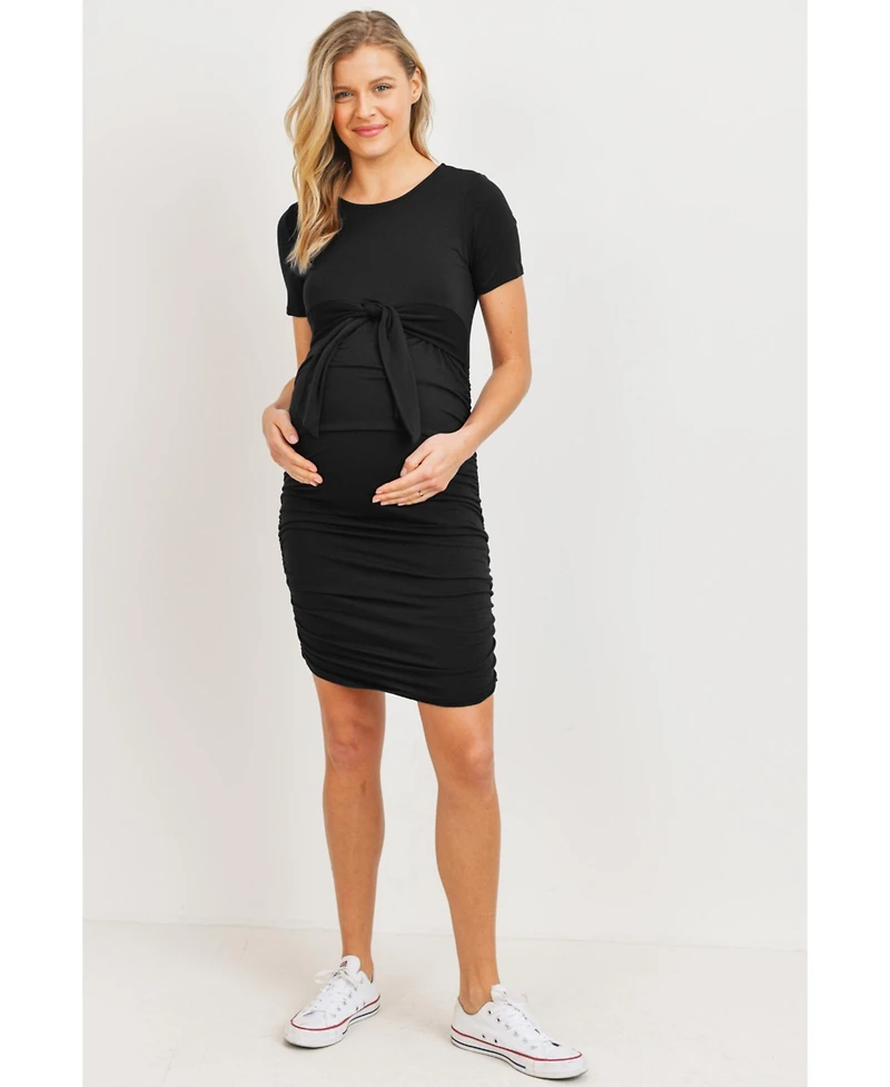 Hello Miz Maternity Short Sleeve Tie-Front Dress with Side Ruching