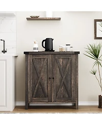 homfan X-Shaped Double Door Sideboard Cabinet, Accent Buffet Server with Storage Shelves for Dining Room Living