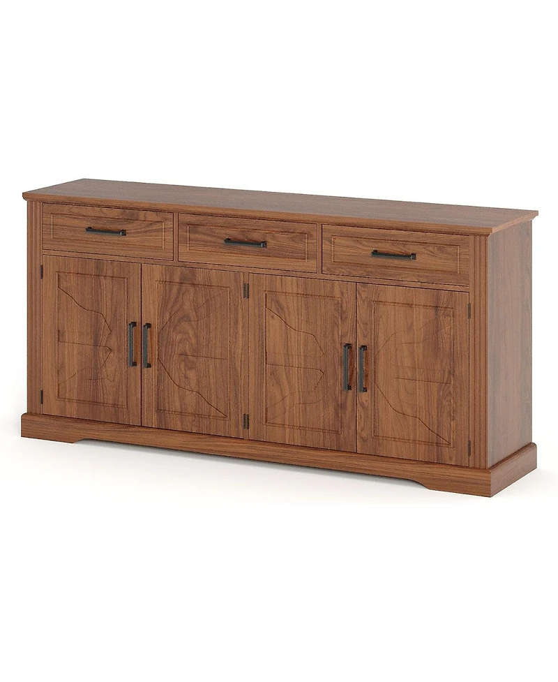 homfan 66" Modern Farmhouse Sideboard Buffet Cabinet with 3 Drawers, 4 Doors and Adjustable Shelves, Coffee Bar Storage Credenza