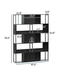 homfan Geometric Bookshelf, 74 Inch Metal 5 Tier Narrow Bookcase with Anti Tip Design for Living Room Home Office