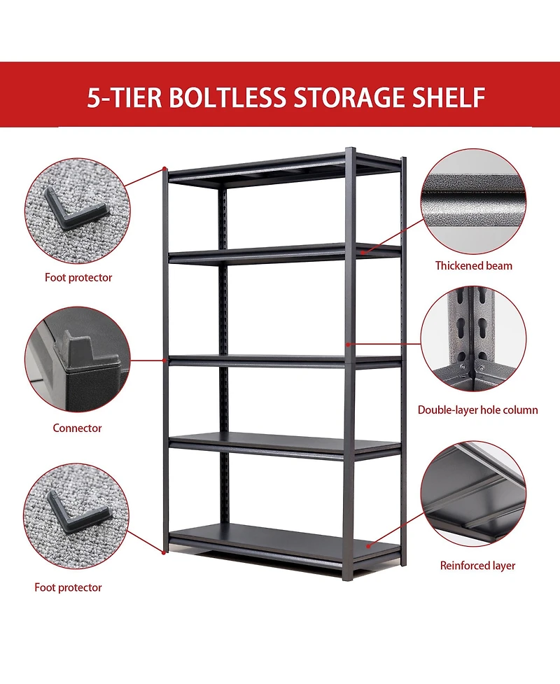Boyel Living 72"H 5 Tier Metal Shelves for Storage Garage Shelving 2000LBS Storage Utility Rack, 47.2"W23.6"D72"H, Black