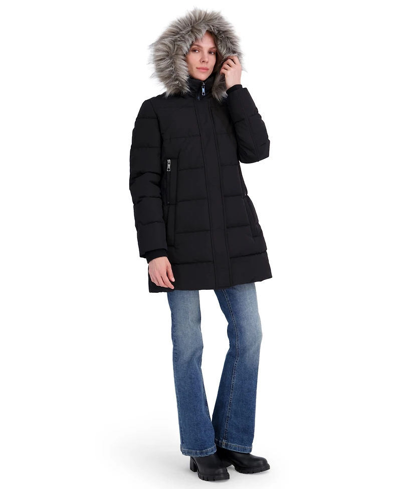 Nautica Women's Faux-Fur-Trim Hooded Puffer Coat