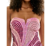 Seni & Cade Juniors' Swirl Sequin Strapless Mini Dress