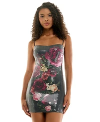 Seni & Cade Juniors' Floral Sequin Slim Sweetheart Neck Short Dress