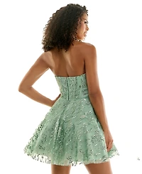 Seni & Cade Juniors' Glitter Strapless Bustier Corset Fit Flare Mini Dress