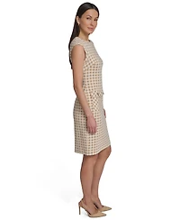 Tommy Hilfiger Women's Cap Sleeve Pixelated Houndstooth Pocket Sheath Dress