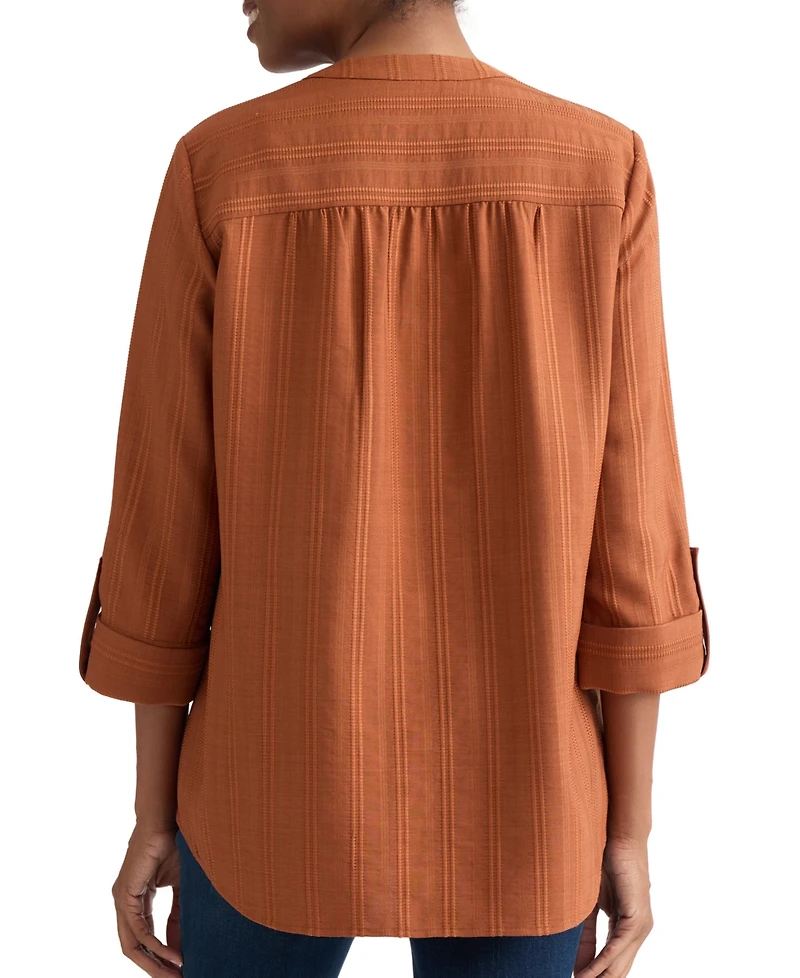 Jones New York Women's V-Neck Pleated-Front Jacquard Top