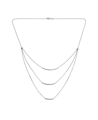 Bling Jewelry Layered Multi Triple Strand Chain Curved Bar Necklace .925 Sterling Silver