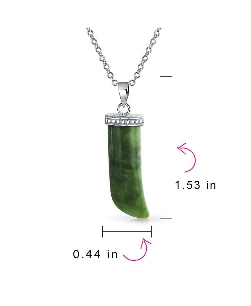 Bling Jewelry Jade Gemstone Horn Pendant Necklace Protection Amulet Tooth .925 Sterling Silver