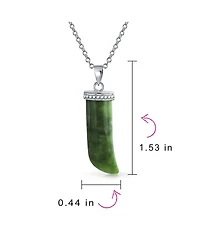 Bling Jewelry Jade Gemstone Horn Pendant Necklace Protection Amulet Tooth .925 Sterling Silver