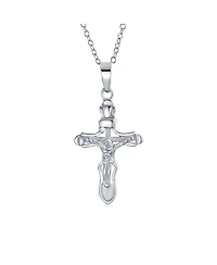 Bling Jewelry Religious Jesus Passion Crucifix Cross Pendant Necklace Matte .925 Sterling Silver 18 Inch