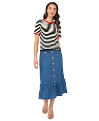 CeCe Women's Striped Pointelle Sweater