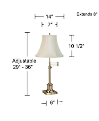 360 Lighting Traditional Swing Arm Desk Table Lamp Adjustable Height 36" Tall Antique Brass Imperial Fabric Bell Shade Living Room