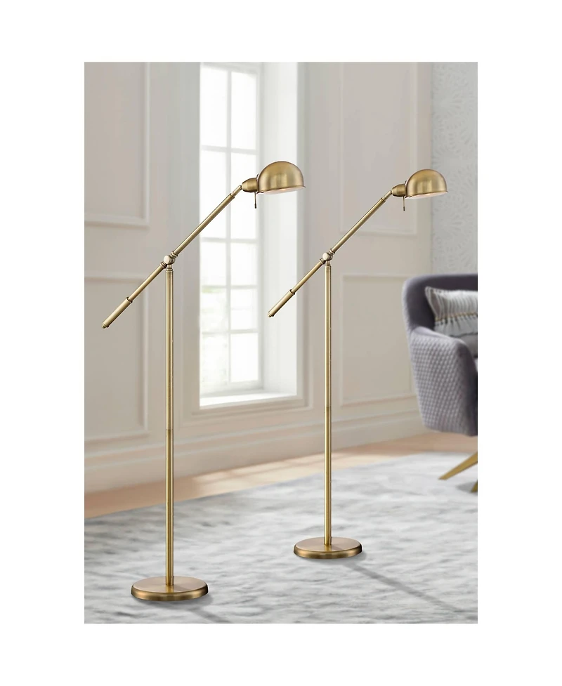 360 Lighting Dawson Traditional 55" Tall Standing Floor Lamps Set of 2 Lights Boom Arm Pharmacy Adjustable Metal Antique Brass