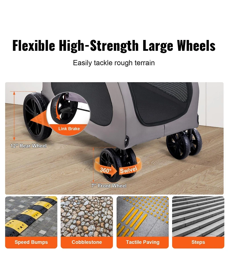 Vevor Pet Stroller 4-Wheels Dog Stroller Carrier 160lbs Weight Capacity Portable