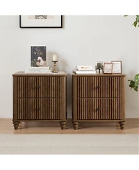 Streamdale Furniture Fluted 3-Drawer Nightstand Set Mid-Century Modern Wood Side Table (2-Piece