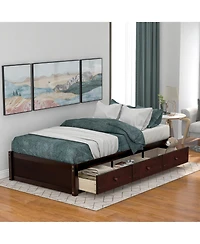 Boyel Living Twin Platform Bed with 3 Drawers, Solid Pinewood Storage Frame, Wood Finish, for Kids and Teens