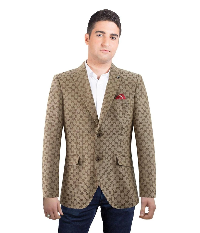 Elie Balleh Men's Slim Fit Logo Brocade Formal Blazer