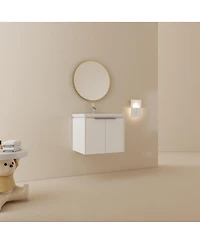 Sillysis 24 Inch Wall Mounted Bathroom Vanity with Ceramic Sink, Soft Close Doors, Modern Floating Cabinet for Small Spaces