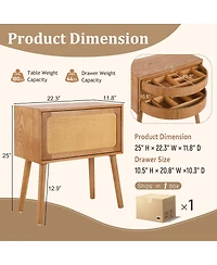 Streamdale Furniture Rotating Hidden Compartment Mid-Century Modern Rattan Nightstand
