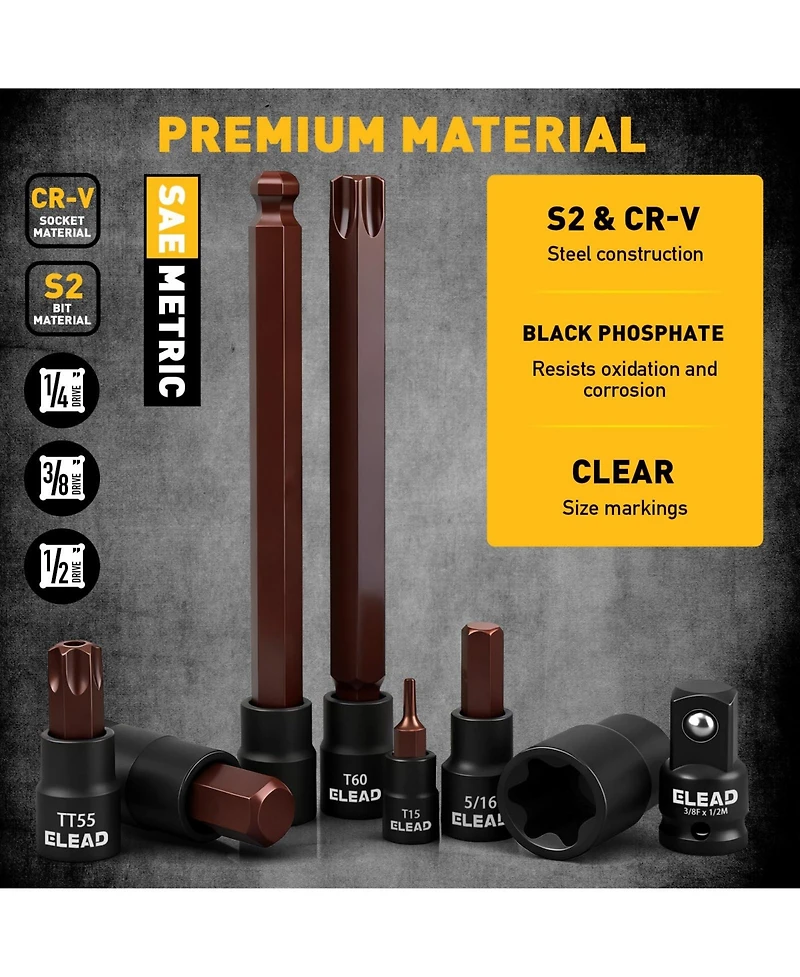 Xdovet Hex bit socket sets, ratchet wrench drive adapters, extended length, tamper-resistant, ball-end, and metric specifications