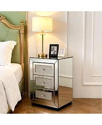 Streamdale Furniture 3-Drawer Mirrored Nightstand Bedside Table Glass Accent End Table Silver