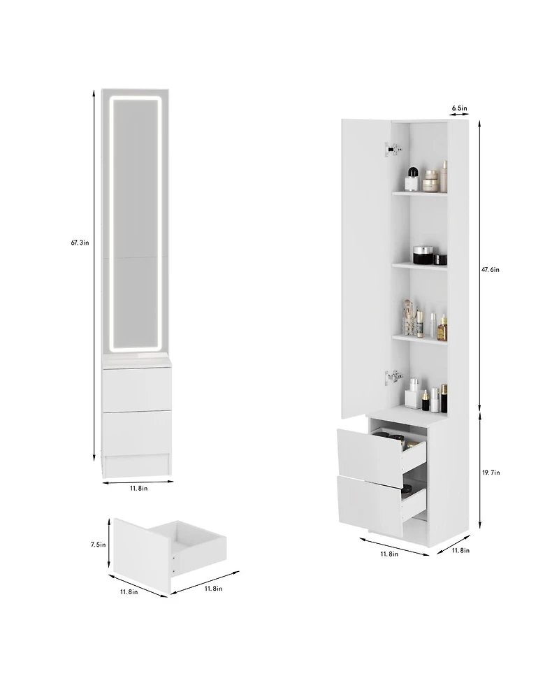 Streamdale Furniture Led Dressing Mirror Jewelry Cabinet with Adjustable Brightness and Storage