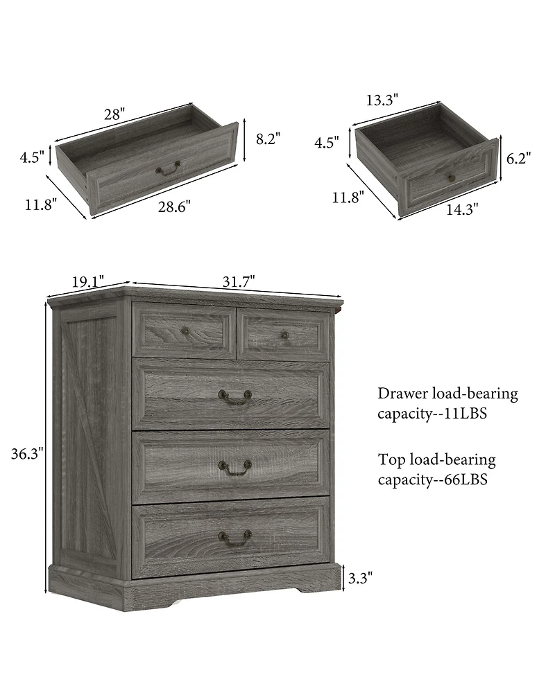 Homsee Modern Tall Storage Cabinet - 32-Inch Wide Solid Organizer with 5 Drawers | Living Room and Bedroom Engineered Wood Armoire